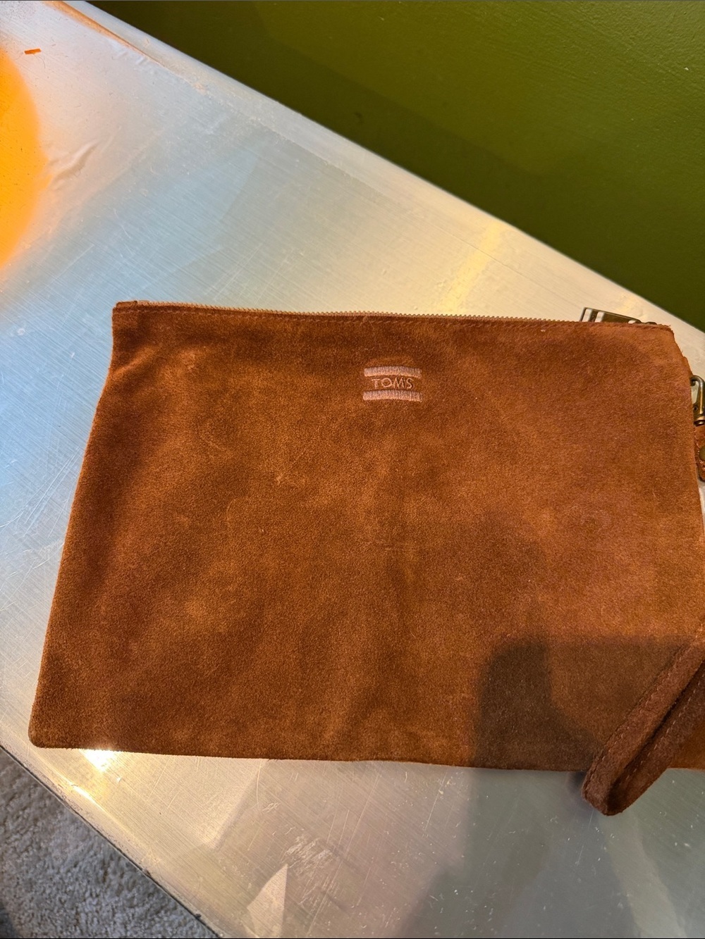 TOMS Brown Suede Toiletry Wristlet